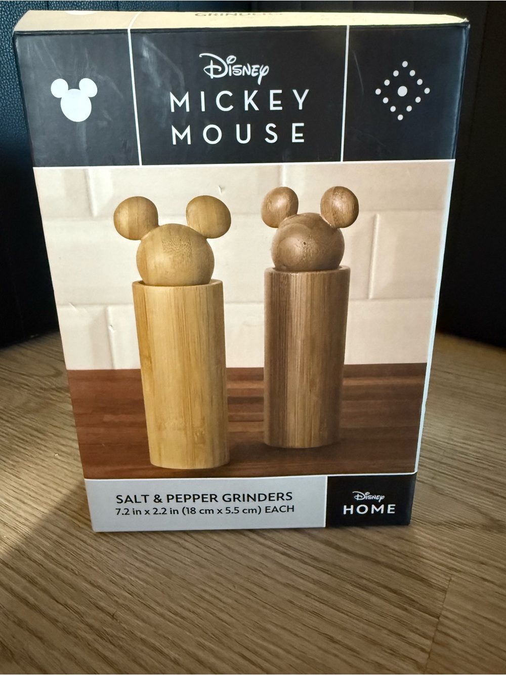 NEW DISNEY Home Monochrome Collection Bamboo / Wood Salt & Pepper Grinders Set